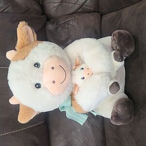 LG Plush Cow Duo with Cream and Brown Fur